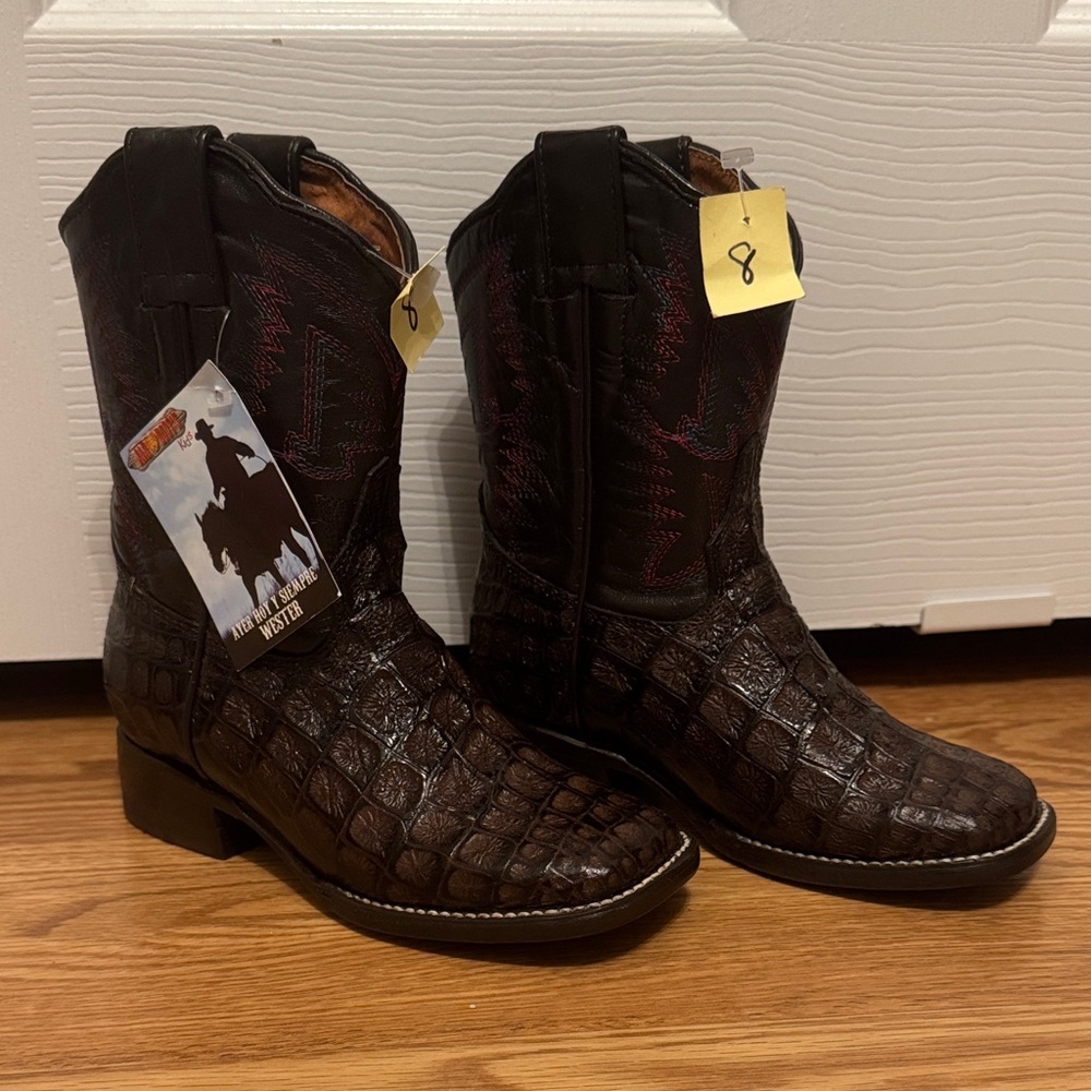 Kids' Black Crocodile-Pattern Boots